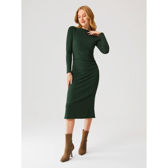 Dresses & Skirts - OGL MaxWarm Thermal Boatneck Ruched Sides Brami‎ Midi Dress Large Green NWT
